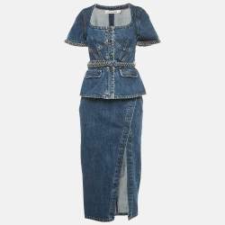 Pre Owned Self-Portrait Blue Denim Top & Skirt Set S