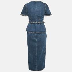 Pre Owned Self-Portrait Blue Denim Top & Skirt Set S