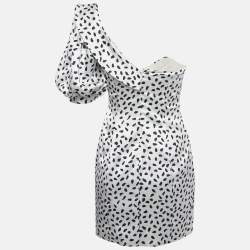 Pre Owned Self-Portrait White Dotted Satin One Shoulder Mini Dress S