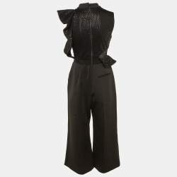 Pre Owned Self-Portrait Black Bead Embellished Jersey Ruffled Jumpsuit M