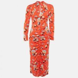 Pre Owned Self-Portrait Red Botanical Print Crepe Midi Dress S