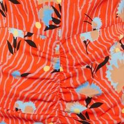 Pre Owned Self-Portrait Red Botanical Print Crepe Midi Dress S