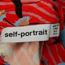 Pre Owned Self-Portrait Red Botanical Print Crepe Midi Dress S