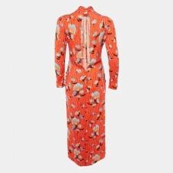 Pre Owned Self-Portrait Red Botanical Print Crepe Midi Dress S