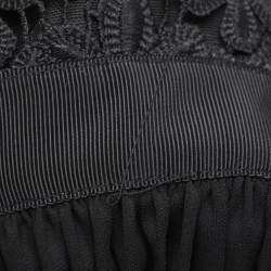 Pre Owned Self-Portrait Black Guipure Lace & Organza Trim Pleated Adeline Dress L
