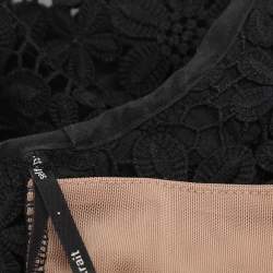 Pre Owned Self-Portrait Black Guipure Lace & Organza Trim Pleated Adeline Dress L