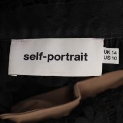 Pre Owned Self-Portrait Black Guipure Lace & Organza Trim Pleated Adeline Dress L