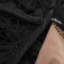 Pre Owned Self-Portrait Black Guipure Lace & Organza Trim Pleated Adeline Dress L