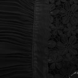 Pre Owned Self-Portrait Black Guipure Lace & Organza Trim Pleated Adeline Dress L