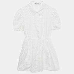 Pre Owned Self-Portrait White Broderie Anglaise Cotton Mini Dress M