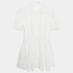 Pre Owned Self-Portrait White Broderie Anglaise Cotton Mini Dress M
