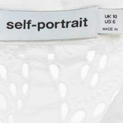 Pre Owned Self-Portrait White Broderie Anglaise Cotton Mini Dress M