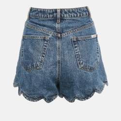 Pre Owned Self-Portrait Blue Denim Scallop Hem Shorts S/Waist 27"