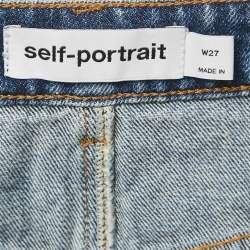 Pre Owned Self-Portrait Blue Denim Scallop Hem Shorts S/Waist 27"