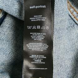 Pre Owned Self-Portrait Blue Denim Scallop Hem Shorts S/Waist 27"