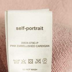 Pre Owned Self-Portrait Pink Knit Crystal Embellished Cardigan M 