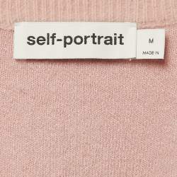 Pre Owned Self-Portrait Pink Knit Crystal Embellished Cardigan M 