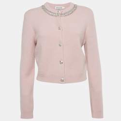 Pre Owned Self-Portrait Pink Knit Crystal Embellished Cardigan M 