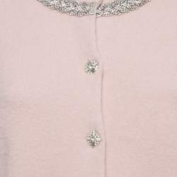 Pre Owned Self-Portrait Pink Knit Crystal Embellished Cardigan M 