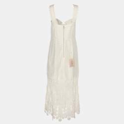 Pre Owned Self-Portrait White Fishnet Crochet and Lace Midi Dress M