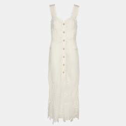 Pre Owned Self-Portrait White Fishnet Crochet and Lace Midi Dress M