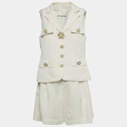 Pre Owned Self-Portrait Cream Linen Blend Playsuit M