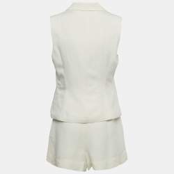 Pre Owned Self-Portrait Cream Linen Blend Playsuit M