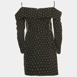 Pre Owned فستان سيلف بورتريه أسود كريب بحُلى كتف مكشوف قصير مقاس متوسط (ميديام)