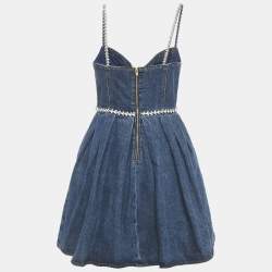 مملوكة مسبقًا فستان ميني سيلف بورتريه قماش جينز أزرق مزين بمقاس صغير جدًا