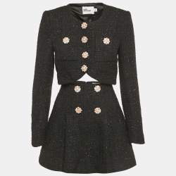 مملوكة مسبقًا Self-Portrait Black Lurex Tweed Cropped Jacket & Mini Skirt Set S