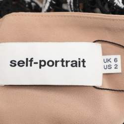 مملوكة مسبقًا فستان ميدي سيلف بورتريه كريب بحواف دانتيل أسود مقاس متوسط - ميديوم