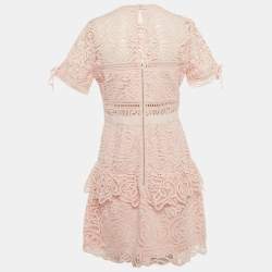 Pre Owned Self-Portrait Pink Guipure Lace Mini Dress M