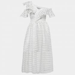 مملوكة مسبقًا فستان سيلف بورتريه ميدي كتف واحد دانتيل جيبوري أبيض مقاس صغير