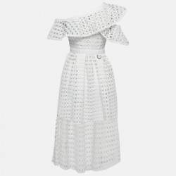 مملوكة مسبقًا فستان سيلف بورتريه ميدي كتف واحد دانتيل جيبوري أبيض مقاس صغير