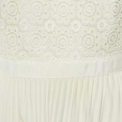 Pre Owned فستان سيلف بورتريه دانتيل وبلسيه عاجي تفاصيل ربطة العنق للزفاف مقاس متوسط - ميديم