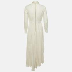 Pre Owned فستان سيلف بورتريه دانتيل وبلسيه عاجي تفاصيل ربطة العنق للزفاف مقاس متوسط - ميديم