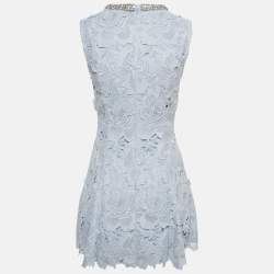 مملوكة مسبقًا Self-Portrait Blue Flower Lace Crystal Detail Mini Dress S