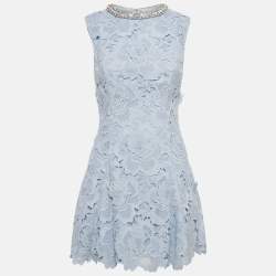 مملوكة مسبقًا Self-Portrait Blue Flower Lace Crystal Detail Mini Dress S