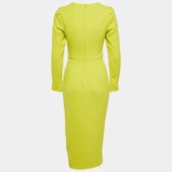 مملوكة مسبقًا فستان ميدي كريب سيلف بورتريه مطوي أخضر مقاس صغير (سمول)