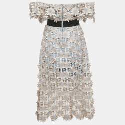 مملوكة مسبقًا فستان سيلف بورتريت ميدي دانتيل جيوبير أزرق/وردي مفتوح الكتف مقاس صغير - سمول