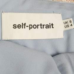 مملوكة مسبقًا فستان سيلف بورتريت ميدي دانتيل جيوبير أزرق/وردي مفتوح الكتف مقاس صغير - سمول