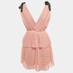 مملوكة مسبقًا فستان سيلف بورتريه برتقالي فاتح طبقات دانتيل جوبر تفاصيل فيونكة مقاس صغير