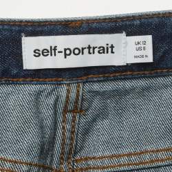 Pre Owned تنورة ميدي سيلف بورتريه دنيم أزرق كارغو مقاس متوسط - ميديوم