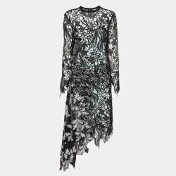 مملوكة مسبقًا Self-Portrait Black Asymmetric Hem Vine Lace Midi Dress M