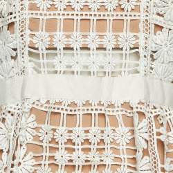 Pre Owned Self-Portrait White Floral Lattice Lace Sleeveless Midi Dress M