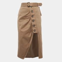 Pre Owned Self-Portrait Brown Denim Belted Midi Skirt L