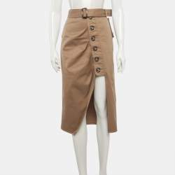مملوكة مسبقًا Self-Portrait Brown Denim Belted Midi Skirt L