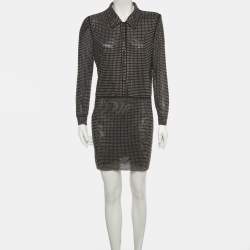 Pre Owned Self-Portrait Black Mesh Rhinestone Mini Shirt Dress M