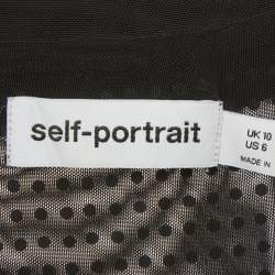 Pre Owned Self-Portrait Black Mesh Rhinestone Mini Shirt Dress M