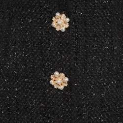 Pre Owned Self-Portrait Black Tweed Feather Trim Boucle Mini Dress XS